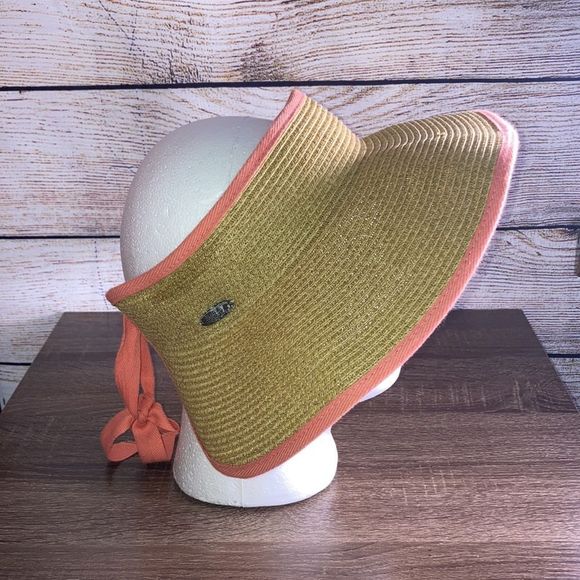Womens Cappelli Straworld Wide Brim Visor Hat OS with Peach trimming - Picture 2 of 9